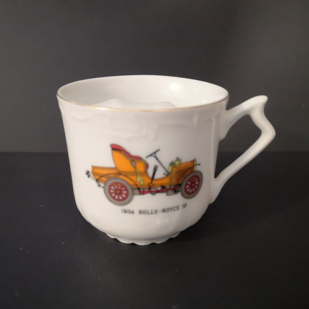 Vintage Ceramic Mustache Mug w/ Rolls-Royce 10 Illustrated Made in Japan